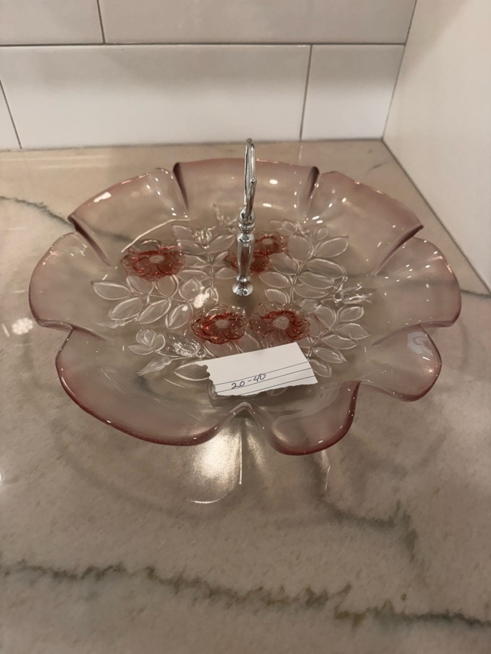 Pink Glass Floral Serving Tray Set - Picture 12 of 15